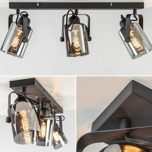 Straluma 3-Lichts plafondlamp mat zwart met smoke glazen kappen> Slaapkamerlampen|Keukenverlichting