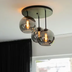 Straluma 3-Lichts plafondlamp mat zwart met titanium glas></noscript> Woonkamerlampen|Slaapkamerlampen