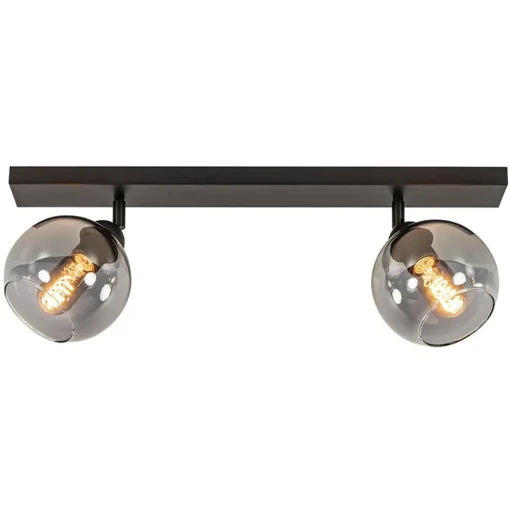 Straluma 2-Lichts plafondlamp smoke glas met zwart> Woonkamerlampen|Slaapkamerlampen