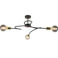 Straluma 3-Lichts plafondlamp zwart met gouden pendels> Plafondlampen|Landelijke Verlichting