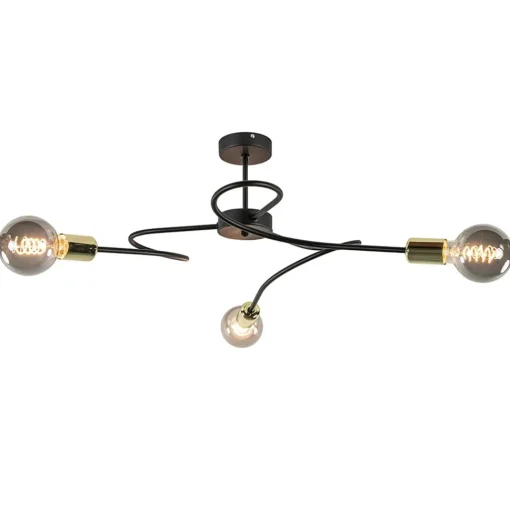 Straluma 3-Lichts plafondlamp zwart met gouden pendels> Plafondlampen|Landelijke Verlichting