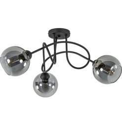 Straluma 3-Lichts plafondlamp zwart met smoke glazen bollen> Woonkamerlampen|Slaapkamerlampen