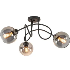 Straluma 3-Lichts plafondlamp zwart met smoke glazen bollen> Woonkamerlampen|Slaapkamerlampen