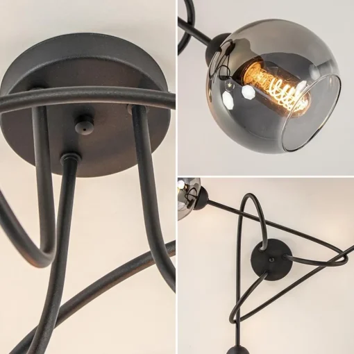 Straluma 3-Lichts plafondlamp zwart met smoke glazen bollen> Woonkamerlampen|Slaapkamerlampen