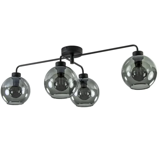 Straluma 4-Lichts plafondlamp zwart met smoke glazen bollen> Plafondlampen|Industriële Verlichting