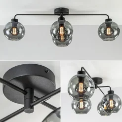 Straluma 4-Lichts plafondlamp zwart met smoke glazen bollen></noscript> Plafondlampen|Industriële Verlichting