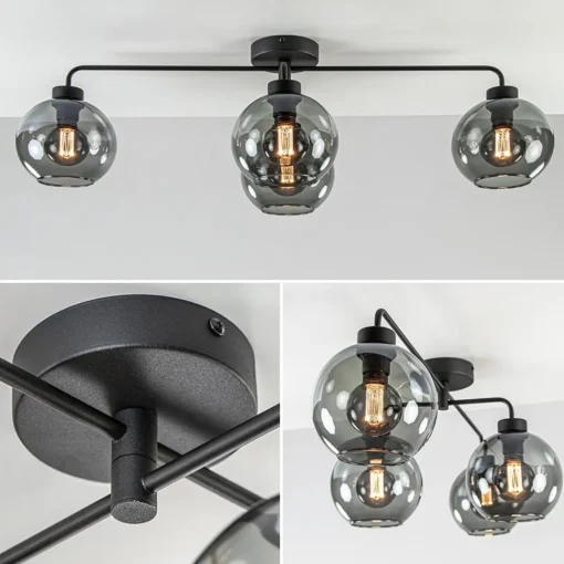 Straluma 4-Lichts plafondlamp zwart met smoke glazen bollen> Plafondlampen|Industriële Verlichting