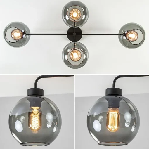 Straluma 4-Lichts plafondlamp zwart met smoke glazen bollen> Plafondlampen|Industriële Verlichting