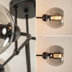 Straluma 6-Lichts plafondlamp zwart met smoke glazen bollen></noscript> Plafondlampen|Luxe Verlichting