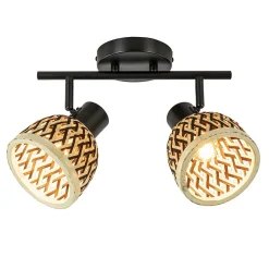 Straluma 2-Lichts plafond/wandlamp zwart met bamboe kappen> Plafondlampen|Wandlampen