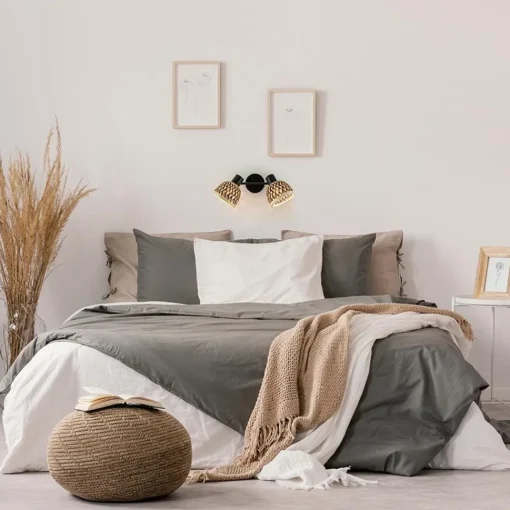 Straluma 2-Lichts plafond/wandlamp zwart met bamboe kappen> Plafondlampen|Wandlampen