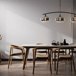 Straluma 3-Lichts retro hanglamp zwart met smoke glas></noscript> Eettafellampen|Eetkamerverlichting