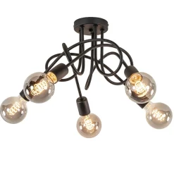 Straluma 5-Lichts retro plafondlamp mat zwart> Plafondlampen|Landelijke Verlichting
