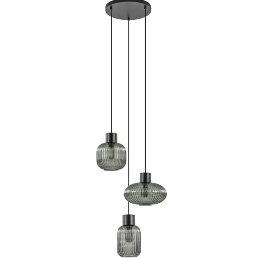 Straluma 3-Lichts ronde eettafelhanglamp zwart met smoke glas> Eettafellampen|Pendel Lampen