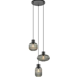 Straluma 3-Lichts ronde eettafelhanglamp zwart met smoke glas> Eettafellampen|Pendel Lampen