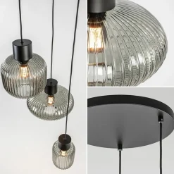 Straluma 3-Lichts ronde eettafelhanglamp zwart met smoke glas></noscript> Eettafellampen|Pendel Lampen