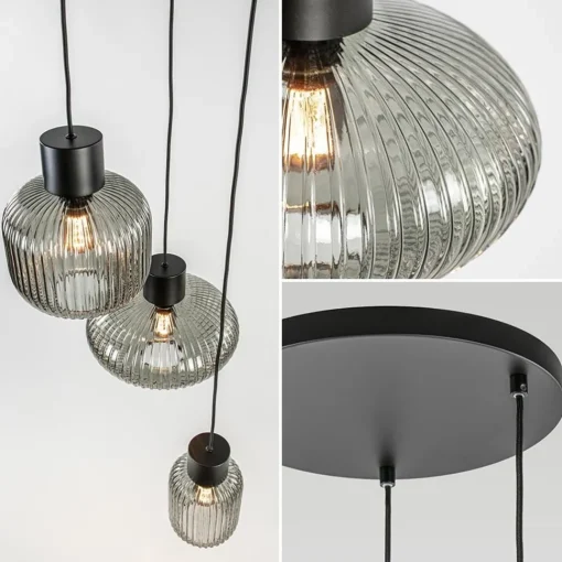 Straluma 3-Lichts ronde eettafelhanglamp zwart met smoke glas> Eettafellampen|Pendel Lampen