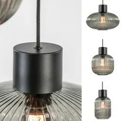 Straluma 3-Lichts ronde eettafelhanglamp zwart met smoke glas></noscript> Eettafellampen|Pendel Lampen