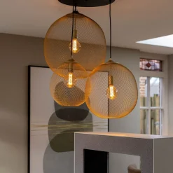 Straluma 3-Lichts ronde hanglamp goud/mat zwart></noscript> Hanglampen|Eettafellampen