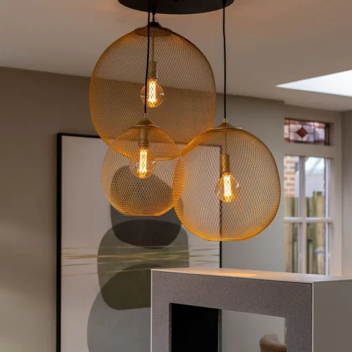 Straluma 3-Lichts ronde hanglamp goud/mat zwart> Hanglampen|Eettafellampen
