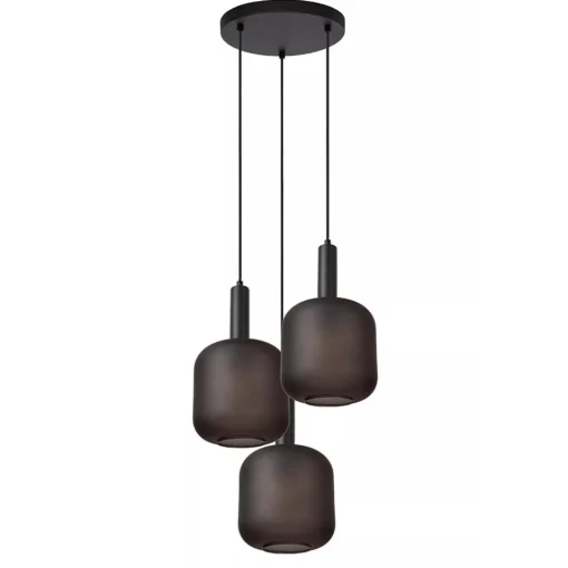 Straluma 3-Lichts ronde hanglamp mat zwarte glazen kappen> Eettafellampen|Pendel Lampen