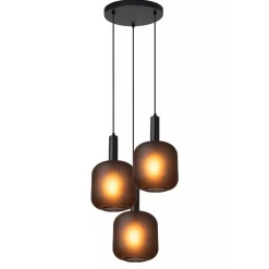 Straluma 3-Lichts ronde hanglamp mat zwarte glazen kappen> Eettafellampen|Pendel Lampen