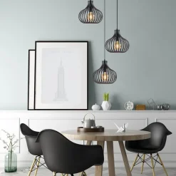 Straluma 3-Lichts ronde hanglamp met zwarte draadkappen></noscript> Draadlampen|Pendel Lampen
