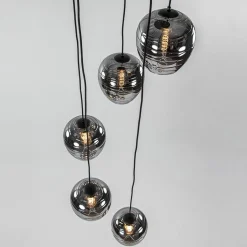 Straluma 5-Lichts ronde hanglamp zwart met smokey glas></noscript> Videverlichting|Pendel Lampen