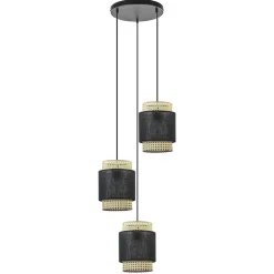 Straluma 3-Lichts ronde hanglamp zwart met webbing> Eettafellampen|Keukenverlichting