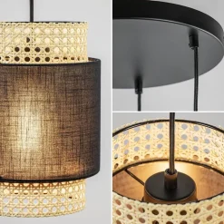 Straluma 3-Lichts ronde hanglamp zwart met webbing></noscript> Eettafellampen|Keukenverlichting