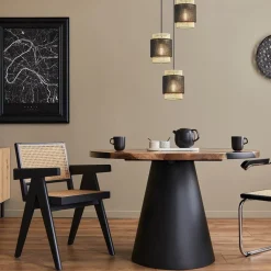 Straluma 3-Lichts ronde hanglamp zwart met webbing></noscript> Eettafellampen|Keukenverlichting