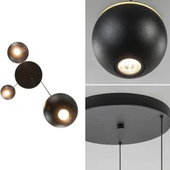 Straluma 3-Lichts ronde LED hanglamp bollen zwart met goud></noscript> Hanglampen|Eetkamerverlichting