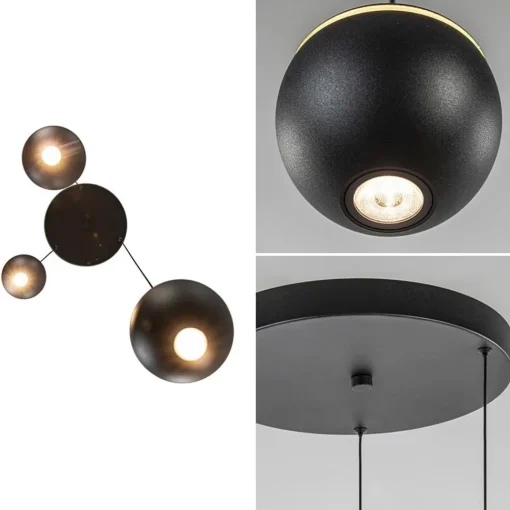 Straluma 3-Lichts ronde LED hanglamp bollen zwart met goud> Hanglampen|Eetkamerverlichting