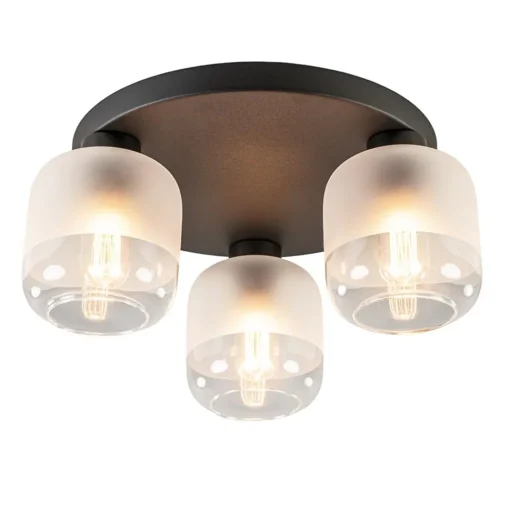 Straluma 3-Lichts ronde plafondlamp zwart met helder/mat glas> Plafondlampen|Scandinavische Verlichting