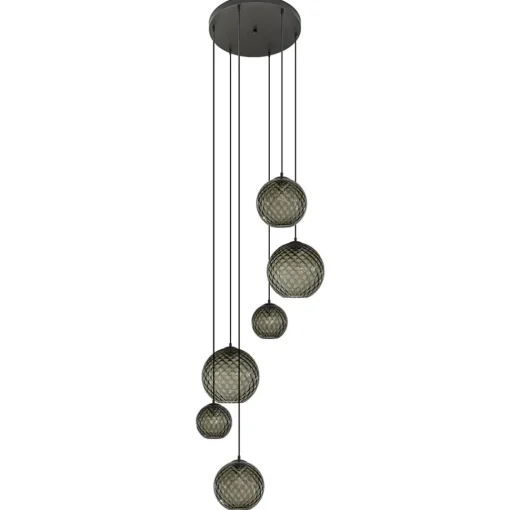 Straluma 6-Lichts vide hanglamp smoke glas met reliëf> Videverlichting|Pendel Lampen