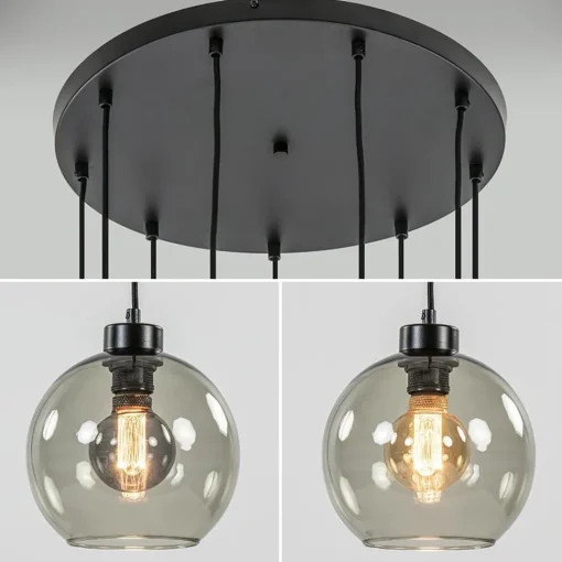 Straluma 9-Lichts videlamp zwart met smoke glazen kappen> Videverlichting|Pendel Lampen