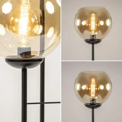 Straluma 3-Lichts vloerlamp mat zwart met amber glazen bollen></noscript> Vloerlampen|Klassieke Verlichting