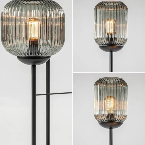 Straluma 3-Lichts vloerlamp met smoke glazen kappen reliëf> Vloerlampen|Luxe Verlichting