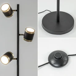 Straluma 3-Lichts vloerlamp zwart/goud met dimbare spots></noscript> Vloerlampen|Woonkamerlampen