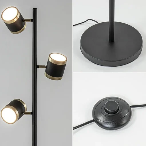 Straluma 3-Lichts vloerlamp zwart/goud met dimbare spots> Vloerlampen|Woonkamerlampen