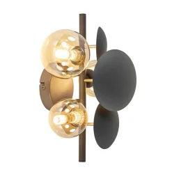 Straluma 3-Lichts wandlamp grijs/goud met amber glas> Wandlampen|Woonkamerlampen