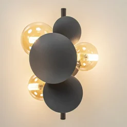 Straluma 3-Lichts wandlamp grijs/goud met amber glas></noscript> Wandlampen|Woonkamerlampen