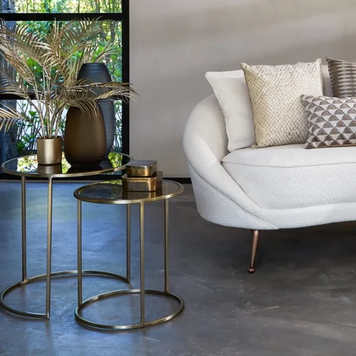 Straluma Light and Living bijzettafel Duarte set van 2 goud met bruin glas> Light and Living|Bijzettafels