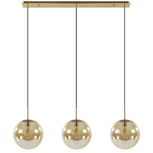 Straluma Light and Living hanglamp Medina 3L goud met amber glas> Eettafellampen|Light and Living