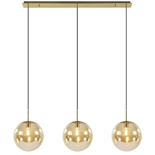 Straluma Light and Living hanglamp Medina 3L goud met amber glas> Eettafellampen|Light and Living