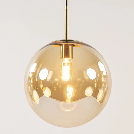 Straluma Light and Living hanglamp Medina 3L goud met amber glas> Eettafellampen|Light and Living