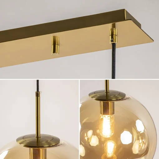 Straluma Light and Living hanglamp Medina 3L goud met amber glas> Eettafellampen|Light and Living