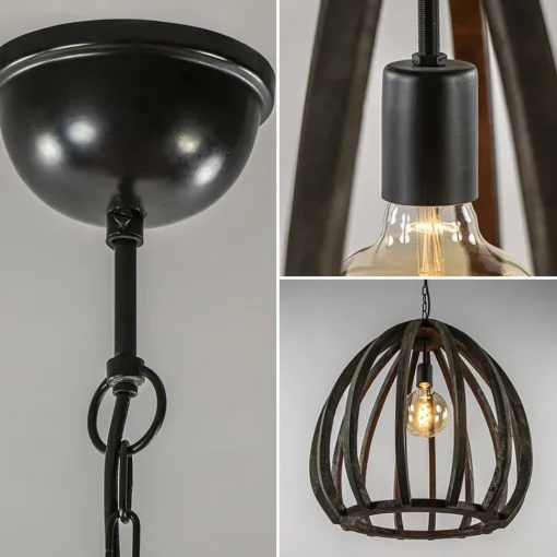 Straluma Light and Living hanglamp Barsia wood dark brown> Eettafellampen|Light and Living