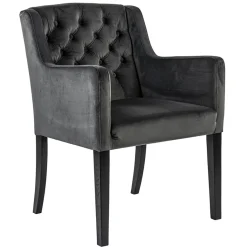 Straluma Luxe armstoel velvet mid grey met zwarte eiken poot> Eetkamerstoelen