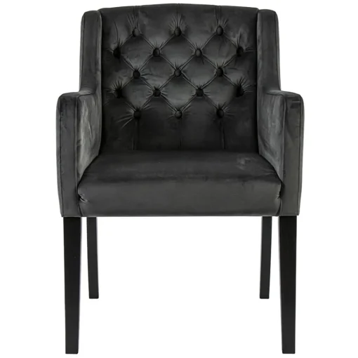 Straluma Luxe armstoel velvet mid grey met zwarte eiken poot> Eetkamerstoelen